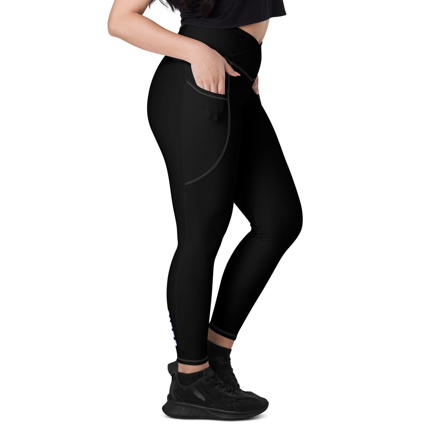 Crossover Leggings with Pockets - Black