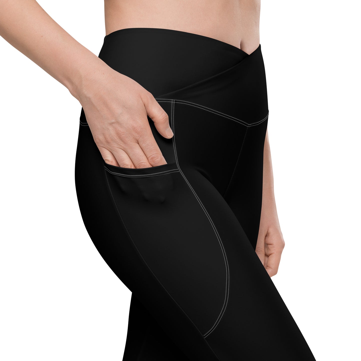 Crossover Leggings with Pockets - Black